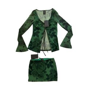 Jagger and Stone - Thorne Long Sleeve Top & Mini Skirt in Green & Black